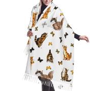 MQGMZ Cartoon Pilze Print Weiche Frauen Kaschmerette Fransen Schal Cape Herbst Und Winter Kaschmir Schal Warm Wrap, Katze Schmetterling, Einheitsgröße