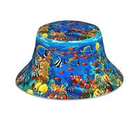 MQGMZ Ocean Fish Schildkröte, Quallen-Druck, Fischerhut, reflektierender Hut, Reise-Sonnenkappe, leicht, Outdoor-Hut für Damen und Herren, Ocean Tropical Fish Coral Undersea World, Einheitsgre
