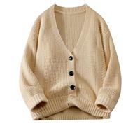 MQMYJSP Herren Herbst Winter Japanischer Retro V-Ausschnitt Strickpullover Koreanische Trend Cardigan Beige L
