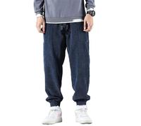 MQMYJSP Mann Herbst Winter Cord Jogginghose Männer Baggy Jogger Streetwear Casual Fleece Harem Hosen Dark Blue XL