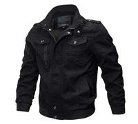 MQMYJSP Militärische Bomberjacke Herren lässige Baumwoll-Herrenjacken & -mäntel Armee Herren Slim Fit Pilotenjacken Black XS