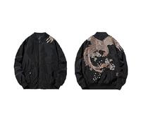 MQMYJSP Winter gepolsterte Jacke Herren Phönix Bestickung Hip Hop Japan Baseballmantel Sukajan Padded Black Gold L