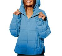MQSHUHENMY Women's Quilted Pullover Puffer Jacket Womens Oversized Long Sleeve Hooded Coats Warm Winter Jackets for Women (Blue,M)