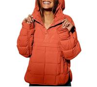 MQSHUHENMY Women's Quilted Pullover Puffer Jacket Womens Oversized Long Sleeve Hooded Coats Warm Winter Jackets for Women (Orange,S)