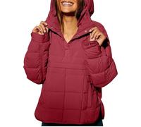 MQSHUHENMY Women's Quilted Pullover Puffer Jacket Womens Oversized Long Sleeve Hooded Coats Warm Winter Jackets for Women (Wine Red,S)
