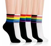 MQWDGJ Socken mit Regenbogen, 6 Paar Muster Socken, Muster Baumwolle LGBT Socke Damen Bunte Gestreifte Regenbogen für Herren und Damen gestreift Pride Month Gay für LGTBQ