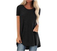 MQYXGS Damen Bluse Sommer Rundhals Top Kurzarmhemd Große Größe Loose Shirts Einfarbige Tunika Tops T-Shirt Oberteil Hemd Shirt(Schwarz/3XL)
