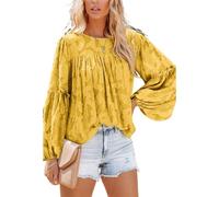 MQYXGS Damen Blusen mit Laternenärmeln lässige Tunika Oberteile Rundhalsausschnitt Babydoll Hemden 3/4-Bluse mit Glöckchenärmeln Spitzenoberteile floral Spitzenbluse Laternen Langarm Tunika Hemd