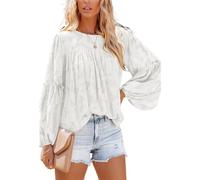 MQYXGS Damen Blusen mit Laternenärmeln lässige Tunika Oberteile Rundhalsausschnitt Babydoll Hemden 3/4-Bluse mit Glöckchenärmeln Spitzenoberteile floral Spitzenbluse Laternen Langarm Tunika Hemd