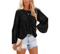 MQYXGS Damen Blusen mit Laternenärmeln lässige Tunika Oberteile Rundhalsausschnitt Babydoll Hemden 3/4-Bluse mit Glöckchenärmeln Spitzenoberteile floral Spitzenbluse Laternen Langarm Tunika Hemd