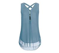 MQYXGS Damen Reißverschluss V-Ausschnitt Top ärmelloses Chiffon-Shirt Große Größe lose Weste Hemd Basic Solid Color Tank Top Tunika Tops T-Shirt Oberteil Bluse(Blau 2/5XL)