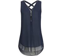 MQYXGS Damen Reißverschluss V-Ausschnitt Top ärmelloses Chiffon-Shirt Große Größe lose Weste Hemd Basic Solid Color Tank Top Tunika Tops T-Shirt Oberteil Bluse(Blau/3XL)