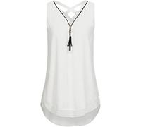 MQYXGS Damen Reißverschluss V-Ausschnitt Top ärmelloses Chiffon-Shirt Große Größe lose Weste Hemd Basic Solid Color Tank Top Tunika Tops T-Shirt Oberteil Bluse(Weiss/M)