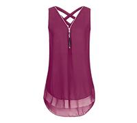 MQYXGS Damen Reißverschluss V-Ausschnitt Top ärmelloses Chiffon-Shirt Große Größe lose Weste Hemd Basic Solid Color Tank Top Tunika Tops T-Shirt Oberteil Bluse(Lila/5XL)