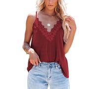 MQYXGS Damen-Tanktop mit V-Ausschnitt ärmellos Spitzendetail Damen Sommer Top ärmellos V-Ausschnitt Leibchen einfarbig Spitzen Panel Leibchen Oberteil einfarbig V-Ausschnitt Spitze lockeres Leibchen