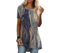 MQYXGS Damen Top mit Rundhalsausschnitt Kurzarmbluse Retro-Print Shirt ethnischer Stil lockeres T-Shirt bequemes lässiges Tunika-Oberteil Hemd Bluse Freizeithemd(Gelb 3/L)
