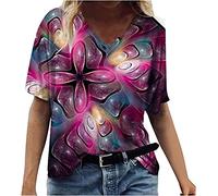 MQYXGS Damen Top Sommer Kurzarmshirt Bluse Hawaii V-Ausschnitt Oberteil Freizeithemd Blumendruck T-Shirt Große Größe Loose Hemd Tunika Tops Shirt(Rot 1/XL)