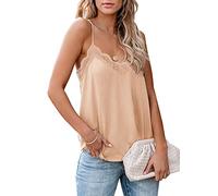 MQYXGS Damen Top Sommer Spitze Patchwork V-Ausschnitt Weste Spaghettiträger ärmellos bequem lässig Tank Top einfarbig T-Shirt Cami Camisole Tunika Tops T-Shirt Schlinge Shirt Oberteil (Aprikose/2XL)