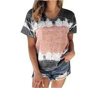 MQYXGS Damen Tops Tie-Dye Print Kurzarmshirt Hawaii Rundhals Shirt Elegant Große Größe Hemd Loose Fit Top Tunika Tops T-Shirt Oberteil(Schwarz/M)