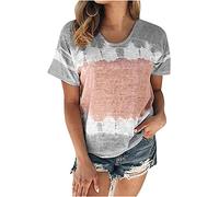 MQYXGS Damen Tops Tie-Dye Print Kurzarmshirt Hawaii Rundhals Shirt Elegant Große Größe Hemd Loose Fit Top Tunika Tops T-Shirt Oberteil(Grau/M)