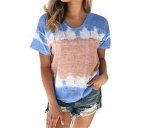MQYXGS Damen Tops Tie-Dye Print Kurzarmshirt Hawaii Rundhals Shirt Elegant Große Größe Hemd Loose Fit Top Tunika Tops T-Shirt Oberteil(Blau/5XL)