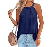 MQYXGS Damen Weste Sommertop Tank Top Falten Neckholder Off Shoulder Trägershirt T-Shirt Einfarbig Cami Freizeitshirt Oberteil Tops Leibchen(Blau 1/S)