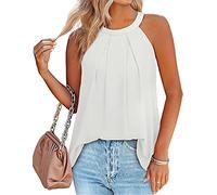 MQYXGS Damen Weste Sommertop Tank Top Falten Neckholder Off Shoulder Trägershirt T-Shirt Einfarbig Cami Freizeitshirt Oberteil Tops Leibchen(Weiss/M)