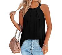 MQYXGS Damen Weste Sommertop Tank Top Falten Neckholder Off Shoulder Trägershirt T-Shirt Einfarbig Cami Freizeitshirt Oberteil Tops Leibchen(Schwarz/M)