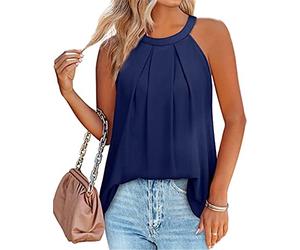 MQYXGS Damen Weste Sommertop Tank Top Falten Neckholder Off Shoulder Trägershirt T-Shirt Einfarbig Cami Freizeitshirt Oberteil Tops Leibchen(Blau 1/M)