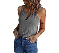 MQYXGS Einfarbige ärmellose Damen Weste lässig sexy Hohle Schulter Camisole Tunika Tops Hemden Bluse Camisole Cami V-Ausschnitt Weste Tank Top Verstellbarer Spaghettiträger sexy lockere Blusen S-XXL
