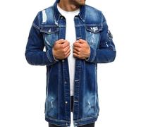 MQYXGS Herren lässige Jeansjacke mit zerrissenen Löchern und Knopfleiste Jeansmantel lässige leichte Herrenjacke lässige Jeanshemden langärmliges Hemd Baumwolle Gewaschene Jeansjacke Arbeitshemd