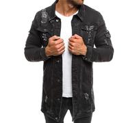 MQYXGS Herren lässige Jeansjacke mit zerrissenen Löchern und Knopfleiste Jeansmantel lässige leichte Herrenjacke lässige Jeanshemden langärmliges Hemd Baumwolle Gewaschene Jeansjacke Arbeitshemd
