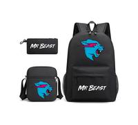 Mr Beast Lightning Cat 3-teiliges Set Rucksack Mochila Kindertaschen mit großer Kapazität schwarz