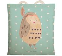 Mr. & Mrs. Panda Einkaufstasche Eule Federschmuck - Geschenk, Baumwolltasche, Owl, Beutel, Stofftasche, Beuteltasche, entspannt, Dekoration,