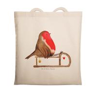 Mr. & Mrs. Panda Jutebeutel Rotkehlchen Schlitten - Geschenk, Weihnachten, Laptoptasche, Schultertasche, Tasche, Schultasche, Vogel, Shopper