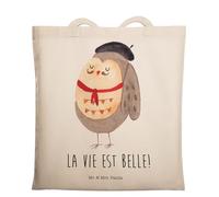 Mr. & Mrs. Panda Tasche Eule Frankreich - Geschenk, Schultasche, Eulen, Schultertasche, Tote Bag, canvas, Umhängetasche, La Vie Est Belle, Das Leben Ist schön, Shopping