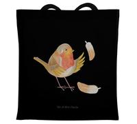 Mr. & Mrs. Panda Tote Bag Rotkehlchen Federn - Geschenk, Tasche, Vogel, Schultertasche, Motivation Sprüche, Laptoptasche, Shopping, fliegen, Umhängetasche, Spruch Mut, Büchertasche, Lustige