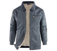 Mr.Stream Herren-Jacke aus gewachstem Baumwoll-Leinen, wasserabweisend, Sherpa-Futter, Fleece-Jacke mit Reißverschluss vorne