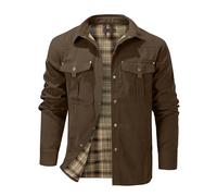 Mr.Stream Herren Karierte Flanellfutter Jacke Übergangsjacke Leicht Stehkragen Feldjacke Cargo Herbstjacke Snap Western Cowboy Jacken 3268 Brown M