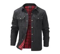 Mr.Stream Herren Karierte Flanellfutter Jacke Übergangsjacke Leicht Stehkragen Feldjacke Cargo Herbstjacke Snap Western Cowboy Jacken 3268 Black M