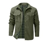 Mr.Stream Herren Karierte Flanellfutter Jacke Übergangsjacke Leicht Stehkragen Feldjacke Cargo Herbstjacke Snap Western Cowboy Jacken 3268 Green M