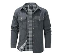 Mr.Stream Herren Karierte Flanellfutter Jacke Übergangsjacke Leicht Stehkragen Feldjacke Cargo Herbstjacke Snap Western Cowboy Jacken 3268 Grey M