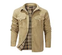Mr.Stream Herren Karierte Flanellfutter Jacke Übergangsjacke Leicht Stehkragen Feldjacke Cargo Herbstjacke Snap Western Cowboy Jacken 3268 khaki M