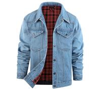 Mr.Stream Jeansjacke Herren Western Sommerjacke Cowboy Übergangsjacke Karierte Flanellfutter Denim Trucker Jacken mit Druckknopf 3270 Light Blue M