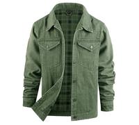 Mr.Stream Jeansjacke Herren Western Sommerjacke Cowboy Übergangsjacke Karierte Flanellfutter Denim Trucker Jacken mit Druckknopf 3270 Green M