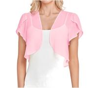 Mrat Chiffon-Schal für Damen, Sommer, weich, gerüscht, bauchfrei, Blazer, Cardigan, Oberteil, halbe Ärmel, dünne Bolero-Strickjacke, elegant, leicht, lässig, lockere Passform, durchsichtiger Schal