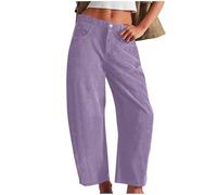 Mrat Cordhose für Damen, Relax-Fit-Hose mit Tasche, hohe Taille, gerade, leichte Hose, weites Bein, legere Lounge, Yogahose, elegant, lockere Palazzo-Hose, bequeme Hose, Lila #01, L