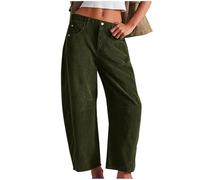 Mrat Cordhose für Damen, Relax-Fit-Hose mit Tasche, hohe Taille, gerade, leichte Hose, weites Bein, legere Lounge, Yogahose, elegant, lockere Palazzo-Hose, bequeme Hose, Armeegrün #02, XL