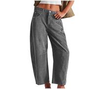 Mrat Cordhose für Damen, Relax-Fit-Hose mit Tasche, hohe Taille, gerade, leichte Hose, weites Bein, legere Lounge, Yogahose, elegant, lockere Palazzo-Hose, bequeme Hose, Dunkelgrau Nr. 02, S