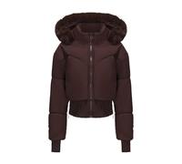 Mrat Cropped-Pufferjacke für Damen, Winter, warm, gesteppt, gepolstert, Daunenmantel mit Daumenloch, schmale Passform, durchgehender Reißverschluss, Kunstfell-Kapuze, wasserdicht, leicht, kurze Mäntel